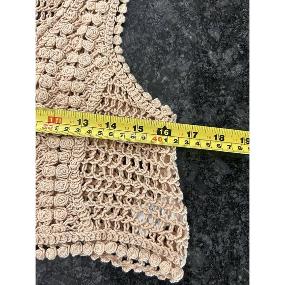Julia By Love Beige Crochet Cropped Vest Shirt Tank Size Small Fairy Cottage - Picture 6 of 6